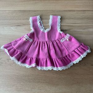 Vintage Evy of California Pink Corduroy Lace Dress Boho Baby Pinafore Newborn